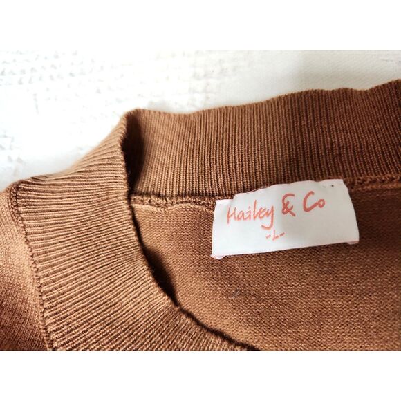 Vintage Women Brown Knit Pullover Sweater Sheer Sleeves Sz. L Floral Boho - Picture 5 of 7